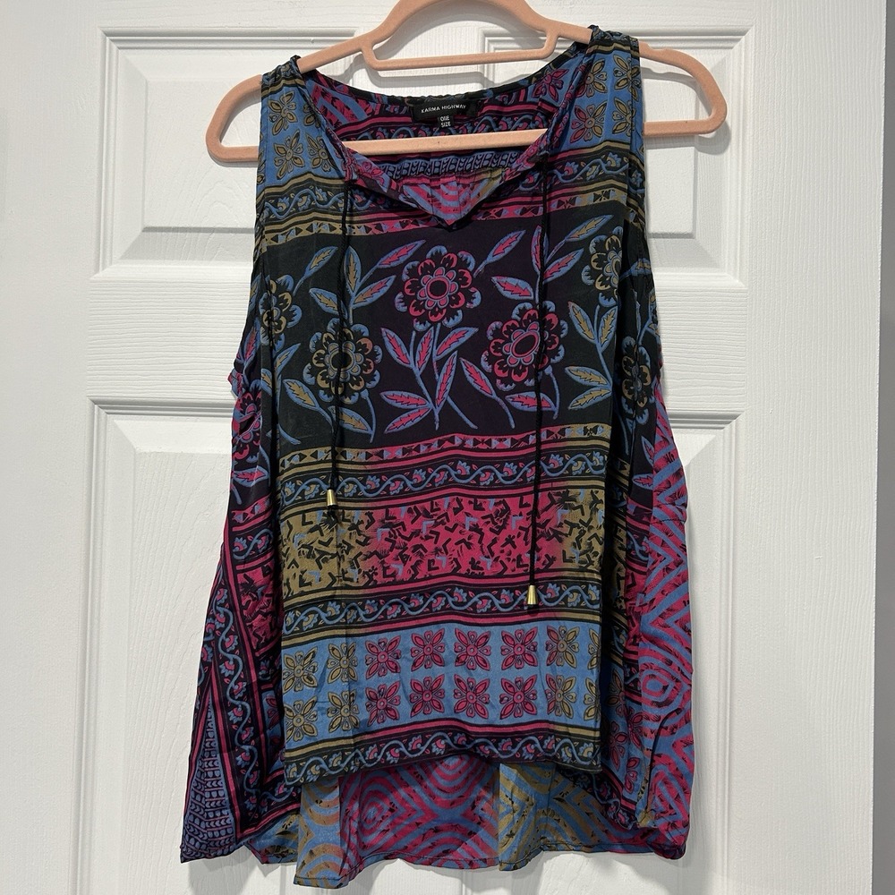 Karma Highway Women's One Size Sleeveless Top 100% viscose Floral NWOT Navy Pink